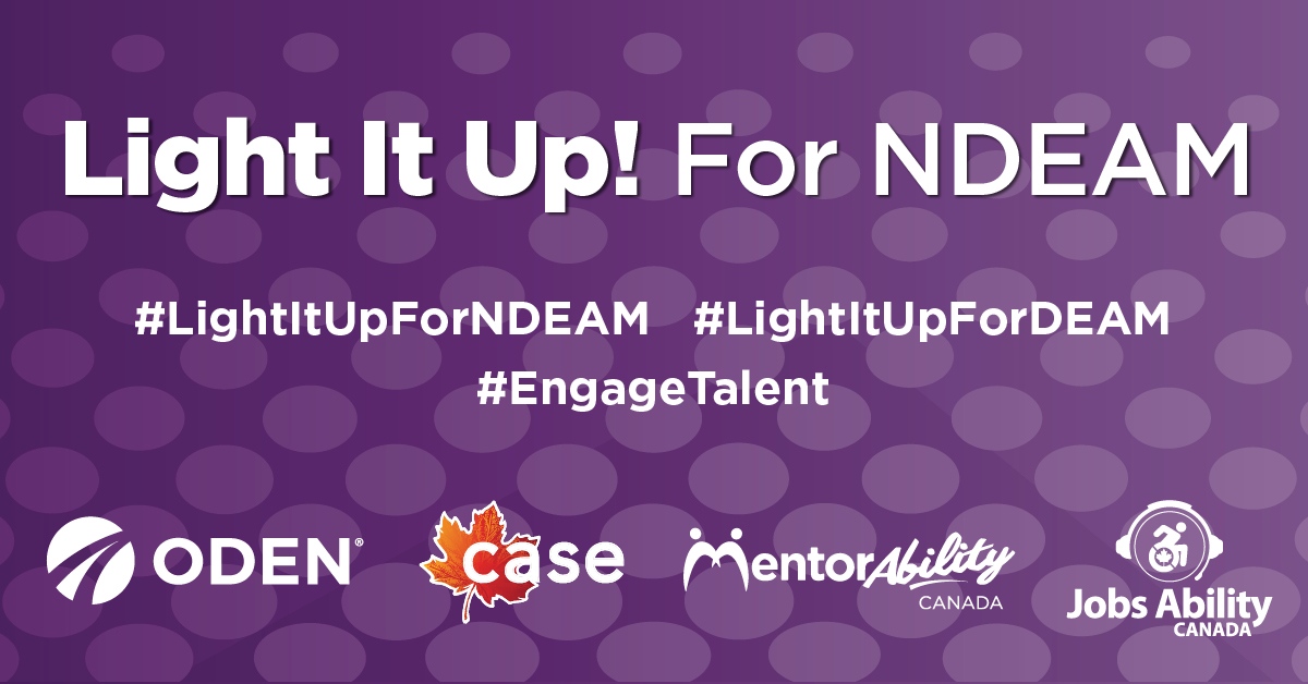 Lead-up to Light It Up! For NDEAM ® 2022 in Oct is on!

Buildings/bridges/signs/landmarks across Cda lighting up purple & blue for 1 night (Oct 20). No other event quite like this for NDEAM! Details: bit.ly/3xVgL5u

#LightItUpForNDEAM #LightItUpForDEAM #EngageTalent