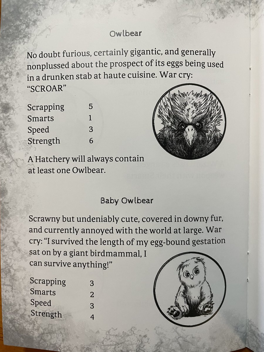 caradocp's tweet photo. There are many things you can encounter when raiding the palace of the Goblin King for Owlbear eggs... Worker goblins, soldiers, wandering heroes, and of course there are Owlbears! Look at how cute the baby is! 

Art by @CitizenOchoa 

Owlbear Omelette is on Kickstarter now! https://t.co/NYDi7aLZIp