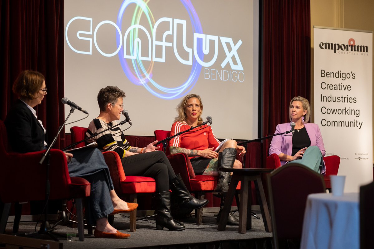 It looks like serious business but was actually a lot of fun discussing the 'Future of Publishing' at Conflux Bendigo with Kristen Gill <a href="/booksnorthern/">Northern Books</a>, @propertyofKJ and <a href="/JennyValentish/">Jenny Valentish</a>