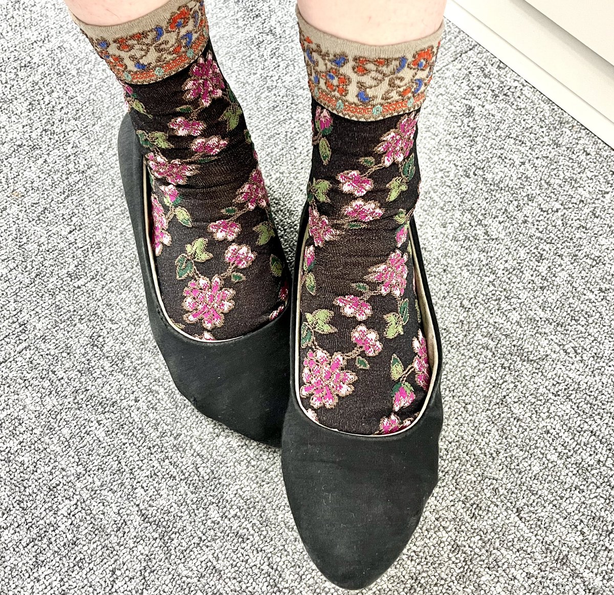 floral print socks black footwear solo shoes 1girl general  illustration images