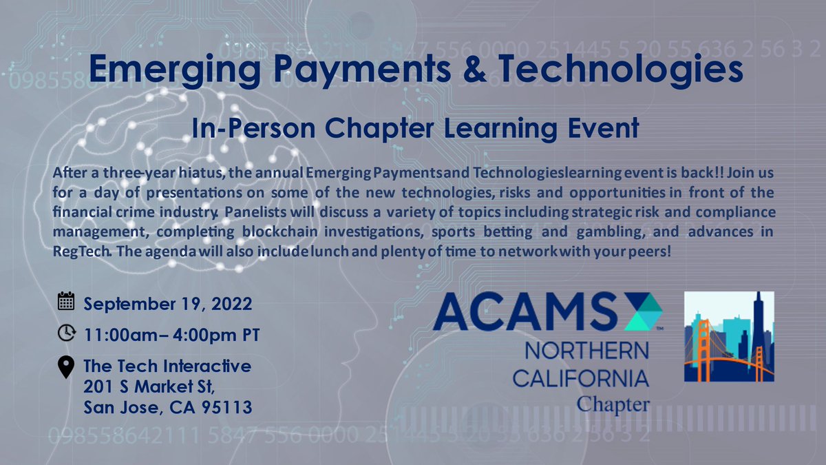 Are you joining us on Monday?   4 CAMS credits, amazing speakers, free lunch, hella networking… make it happ’n cap’n acams.org/en/chapters/un…