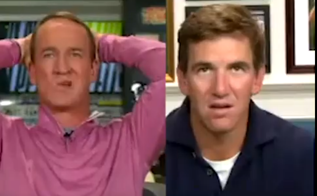 KulhaSports's tweet photo. If these pictures don't describe Nathaniel Hackett's decision-making on Monday night AND both Peyton and Eli Manning perfectly...I don't know what else would. #MNF #BroncosCountry #ManningCast #ESPN @yardbarker https://t.co/Y8VETAQozB