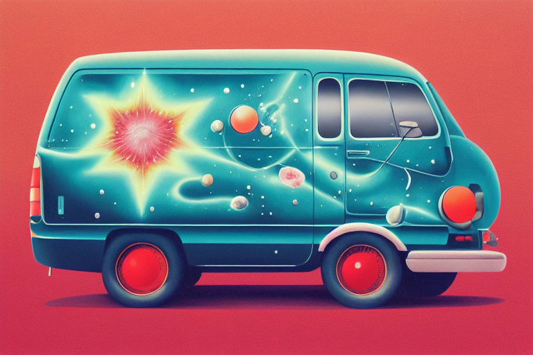 salkjorts's tweet photo. Airbrushed illustration of a quantum superposition of bouba and kiki on the side of a van https://t.co/6CI1UZtxkA
