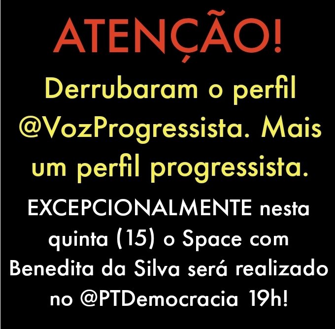 🚨 Nesta quinta (15) o  Space inédito com @dasilvabenedita será realizado no @PTDemocracia às 19h!

#BenéNoSpaces