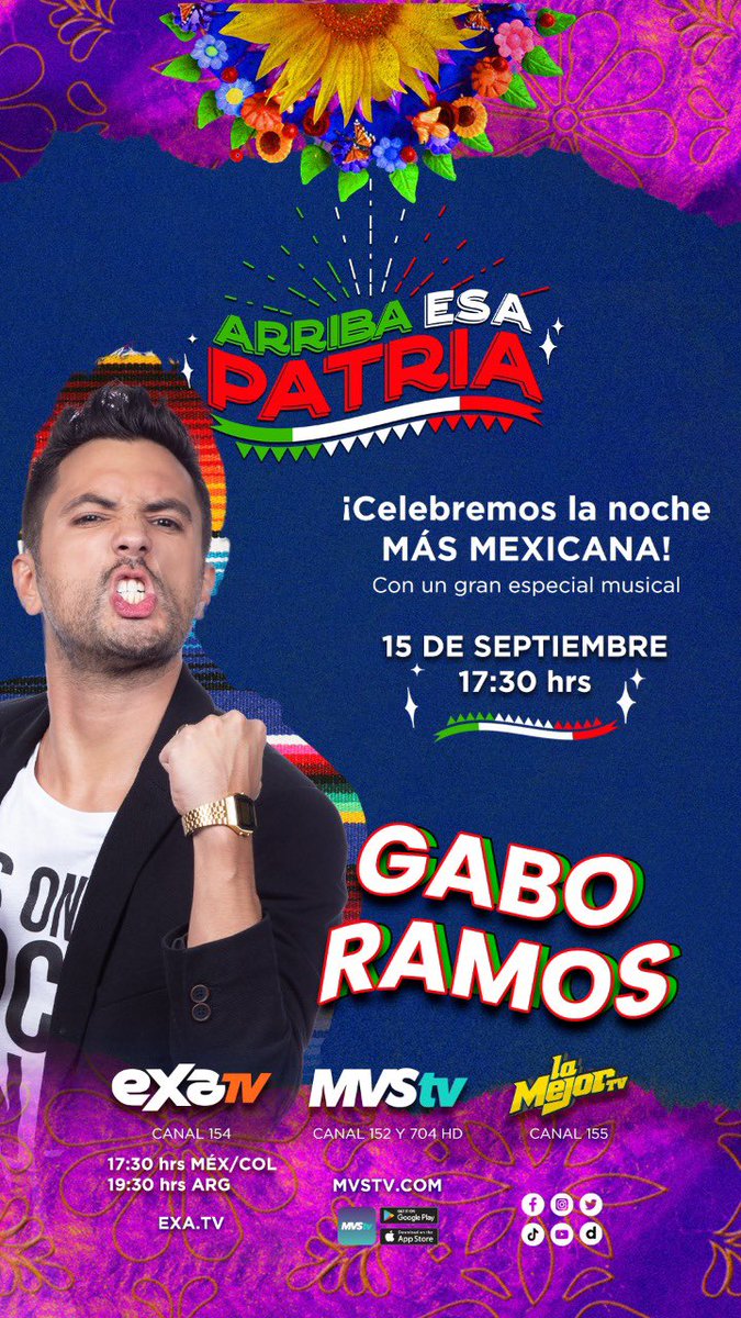 Acompáñame mañana en este evento para celebrar la noche más mexicana 🥳🇲🇽

#ArribaEsaPatria por #ExaTv, #MvsTv y #LaMejorTv a partir de las 5:30PM 🎉
