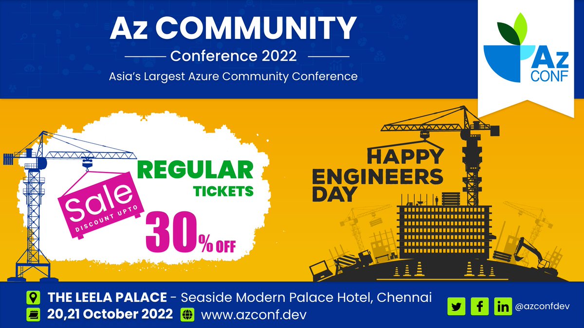 TechXConf's tweet photo. Wishing a very "Happy Engineers Day" to all. On this celebration, our regular tickets are on sale with 30% off for a limited period.
Buy: https://t.co/w0gmdJLfKS
#AzConfCloudFirst #AzConf2022 #OpenSource #AzConfDev #MicrosoftAzure #cloudnative #Azure #AzConf #CloudFirst https://t.co/6JgtXO6cnN