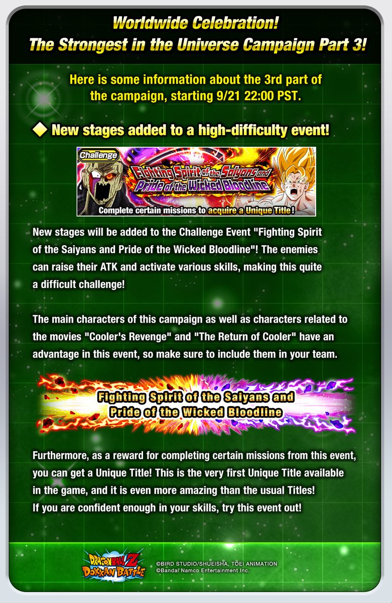 dokkan_global's tweet photo. [Producer's Letter✉]
Hi everyone!
Here is the producer's letter for September!✨
Don't miss out on the latest information on the "Worldwide Celebration Campaign" and the "Quest Dokkan Story Renewal Campaign"! (1/2)

#dokkanbattle #dokkanbattleglobal #dokkan #dragonball https://t.co/dgdwGeqsaL