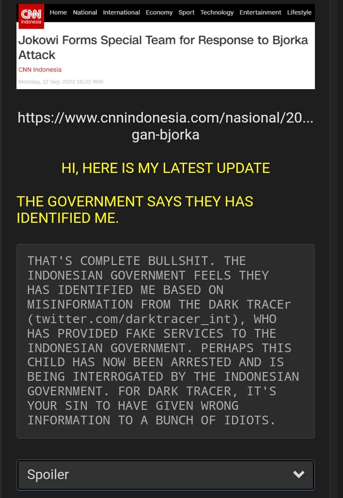 standwithbjorka's tweet photo. latest official statement from bjorka. volt_anonym you are fully responsible for the tarnishing of muhammad said fikriansyah's name. volt_anonym you are under bjorka's surveillance !!. https://t.co/tzDb3dmB5H