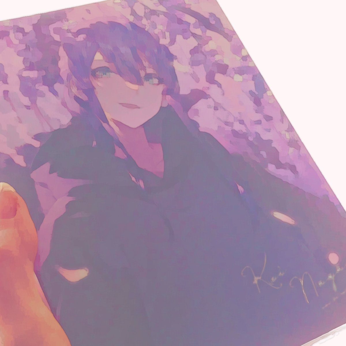 solo 1boy smile male focus purple hair looking at viewer open mouth  illustration images