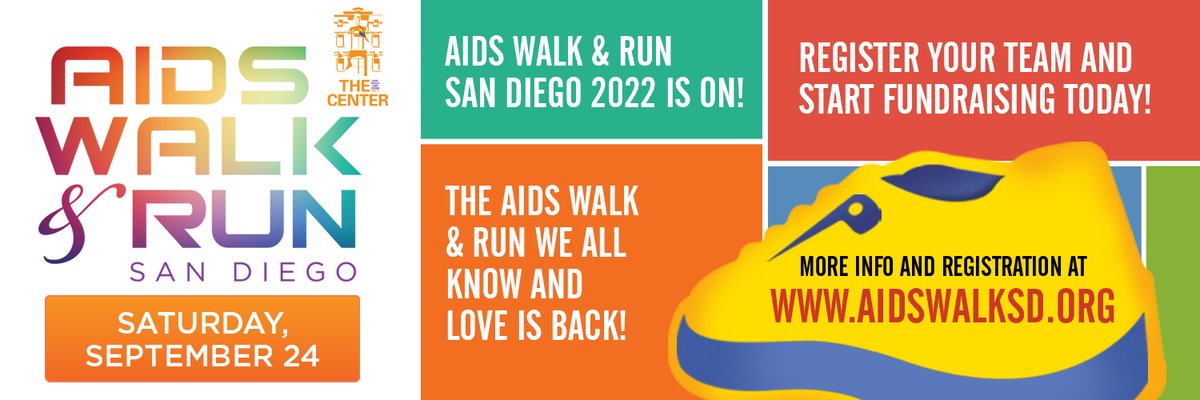 LGBTCenter's tweet photo. 👟 👠 💨 Have you registered for AIDS Walk &amp; Run!? There is still time! 

🔗 Click here to register: https://t.co/Kvd8ERoAgl

❤️ Help raise funds for local HIV service organizations providing invaluable #HIV education, services, support, &amp; resources to our community! #AWSD https://t.co/AYQCk47kjy
