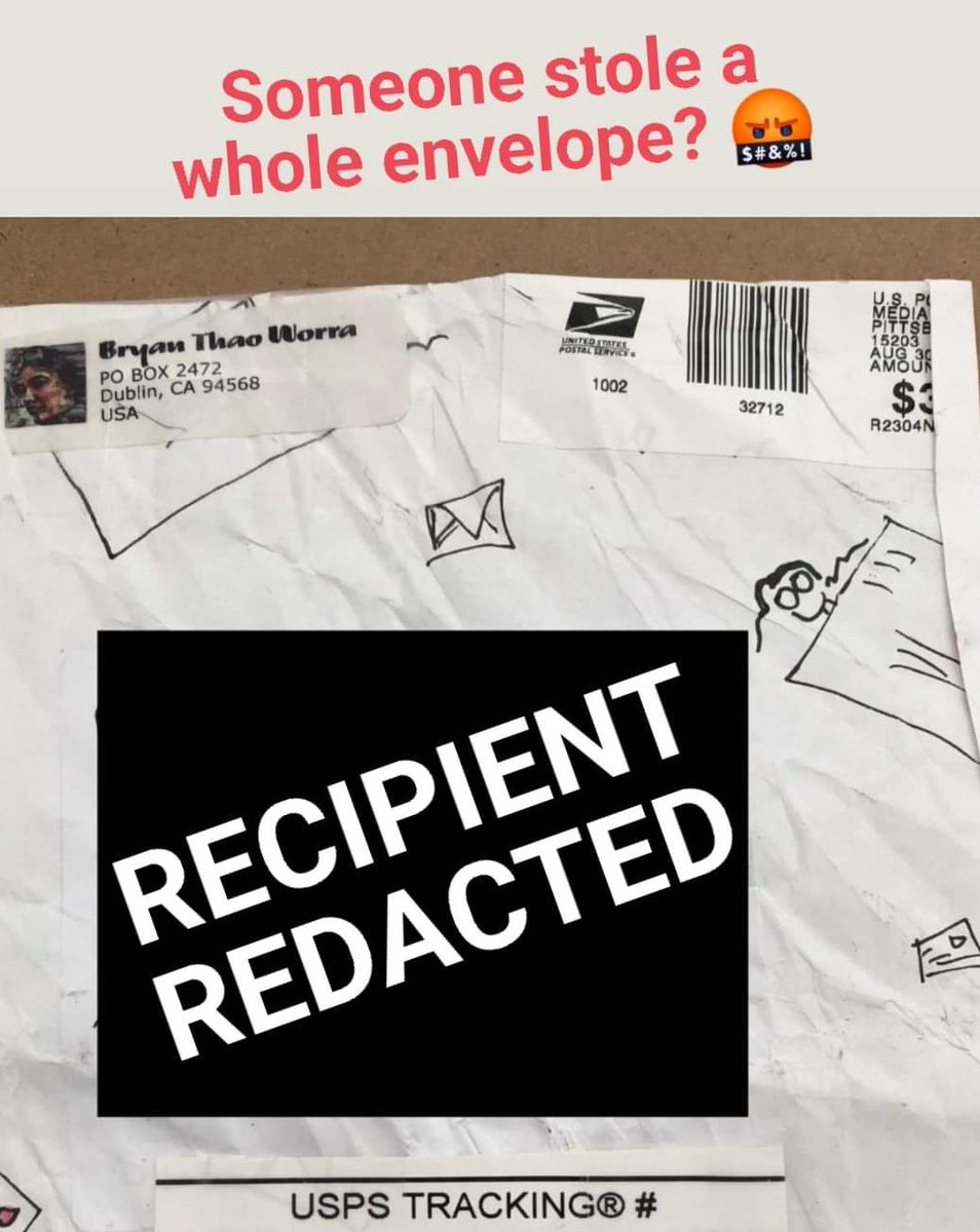 thaoworra's tweet photo. Stealing a book and my envelope art? Really? Although I'm kinda insulted you left the doodle of me go on to the intended recipient. #HeyNow #MailThief https://t.co/QP5hREzWXI