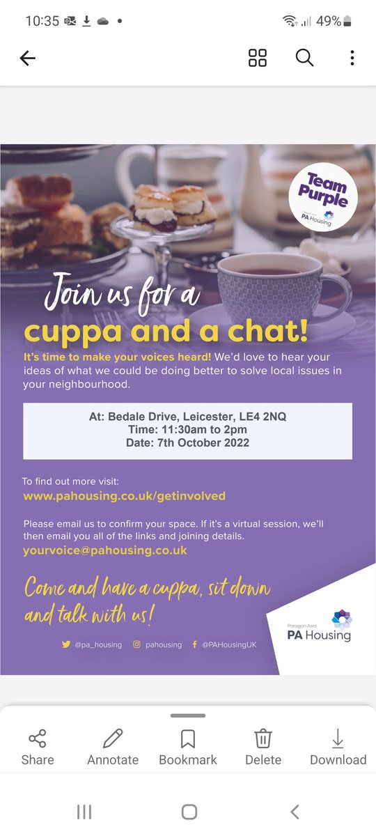 Residents of Bedale Dr, please have a "Cuppa and Chat" with us on 7th October where we will there to answer any queries you may have @pahousing <a href="/RajSharmaHouse/">Raj Sharma (He/His)</a> #teampurple #neighbourhood23