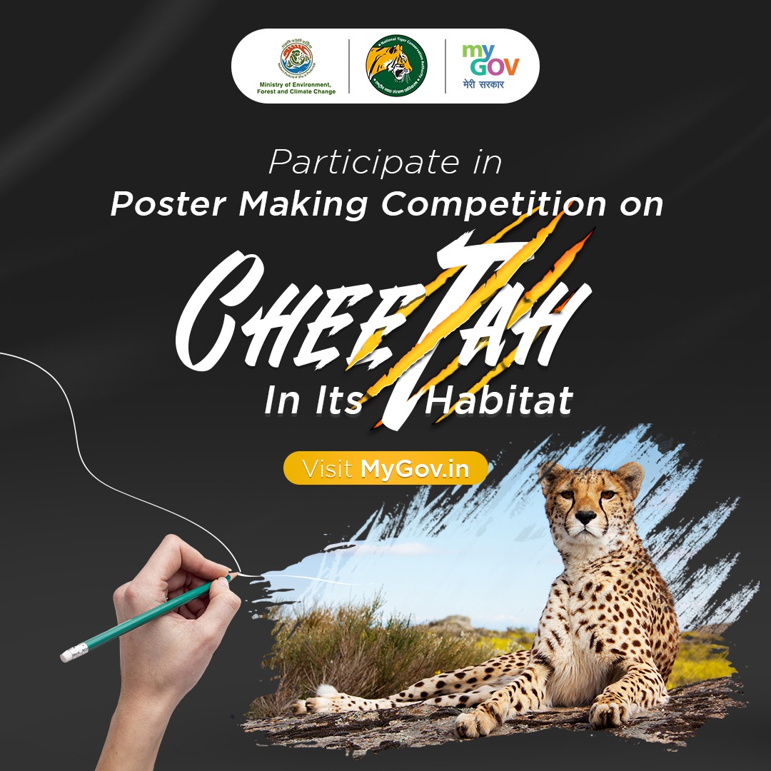 Cheetahs are coming back to India!

Join the celebrations of their return by designing a poster that depicts Cheetah in it's habitat