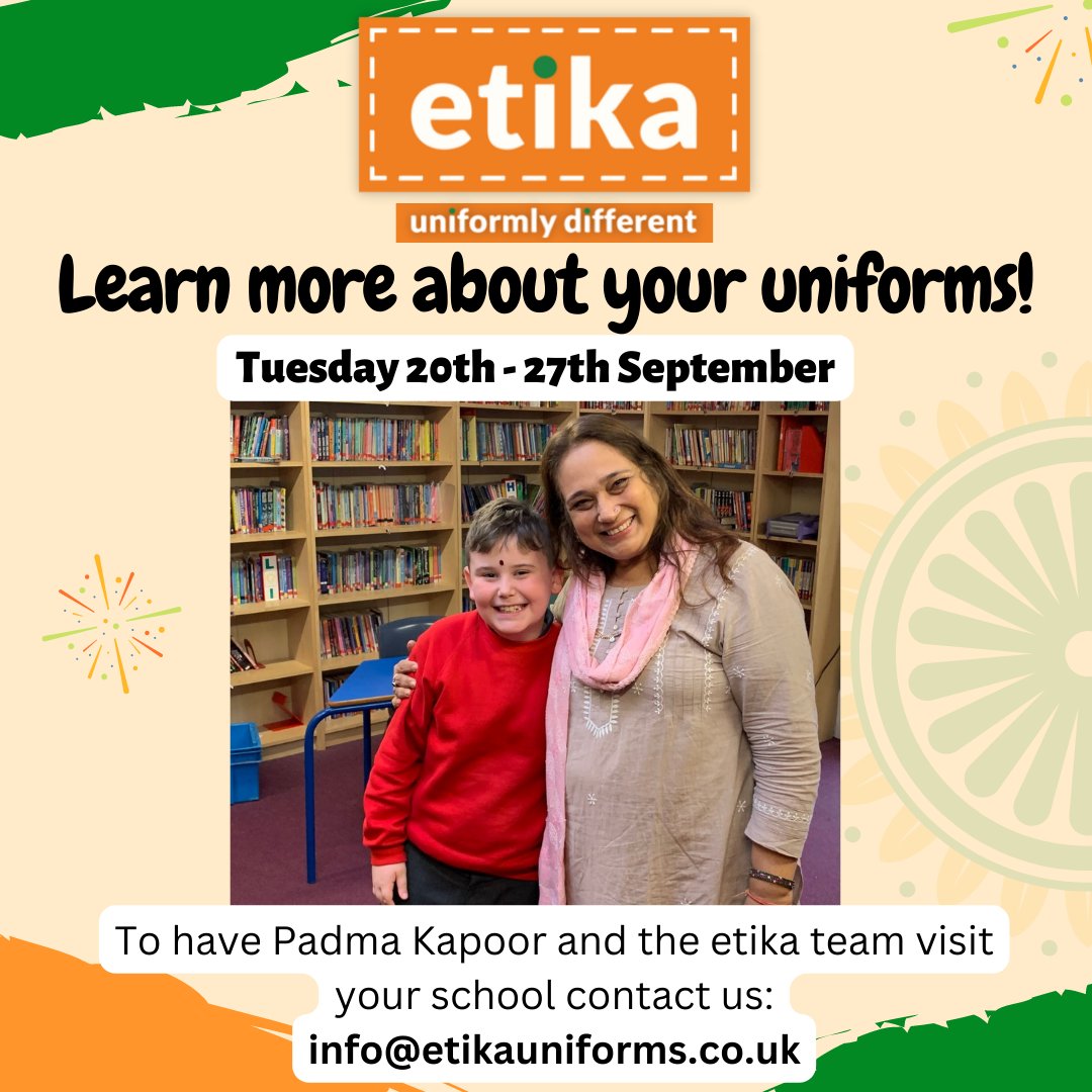etikaUniforms's tweet photo. Our etika India director Padma Kapoor is visiting our UK schools to help share more information on how your uniforms are made and how making the ethical choice helps people and the planet! 

For more information or to have us visit your school contact us: info@etikauniforms.co.uk https://t.co/qNT791phPi