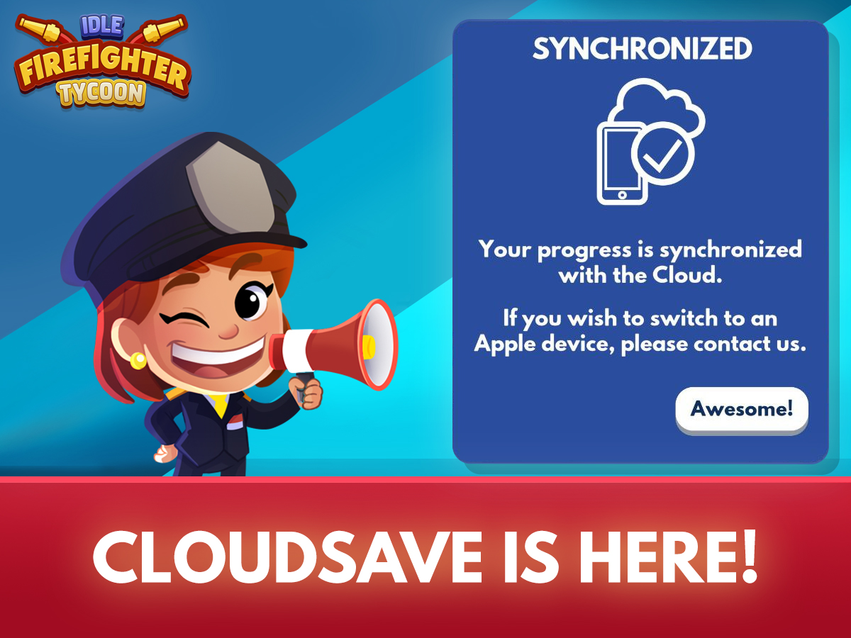 IdleFirefighter's tweet photo. 🤩 Time to synchronize! Want to transfer your game over to a new device or just want to keep your hard-earned progress safe? 💾 Now you can - check the game Settings menu! 💪

#IdleFirefighterTycoon #Cloudsave #Hooray #Synchronize #IdleGames https://t.co/G1pOe9U3N3