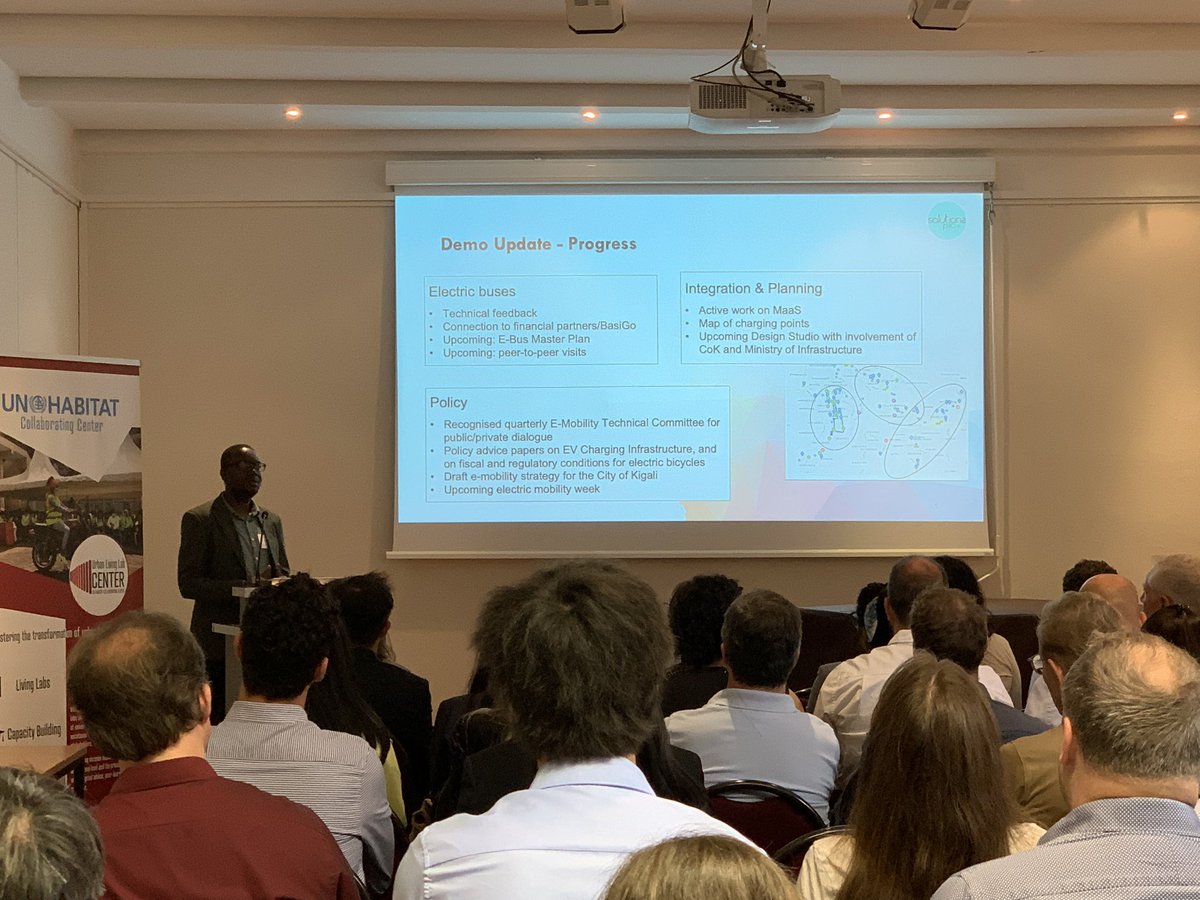 Francois Zarikana from the <a href="/CityofKigali/">City of Kigali</a> presenting the policy changes and challenges for implementing electric mobility in Kigali as a part of the <a href="/SOLUTIONS_EU/">SOLUTIONSplus & Urban Electric Mobility Initiative</a> demonstration activities. <a href="/ShiftToGreen/">Emilie Martin</a>