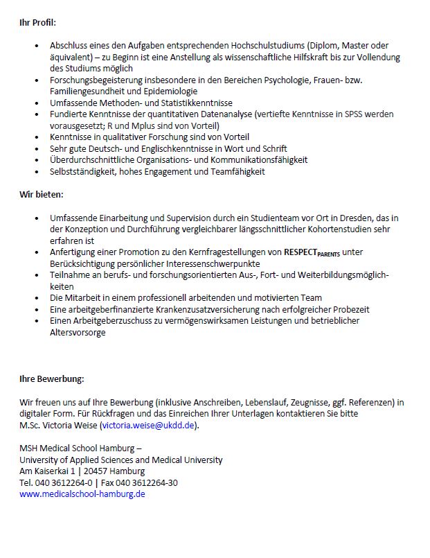 Join our team! 
We're currently looking for a research assistant to join our new project #RESPECT starting Nov. '22 🙂

@SGarthusNiegel
 @isabel_jrm
 @BergundeLuisa
  @AmeraMoj
 @seefeld_lara