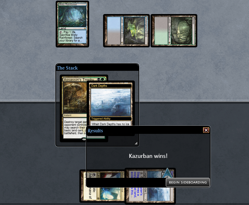 DougesOnTwitch's tweet image. One of the sweetest lines I've found in awhile 🔥

At first glance it might look like Stifle is irrelevant...
...HOWEVER!
Stifling my own Dark Depths trigger on the stack means state-based actions are now checked BEORE Trophy resolves 🤯
Very sweet interaction 🙌
 #MTG #MTGLegacy