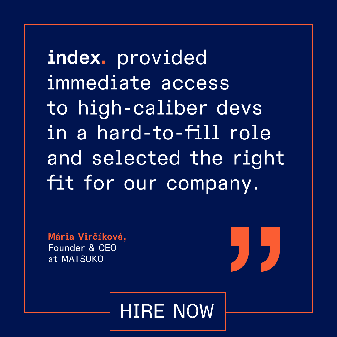 indexdotdev's tweet image. Efficacy or effectiveness? Ideally both 🎯
Implementing Index has been a huge time-saver for MATSUKO&apos;s founder. Leave the fight for top #softwareengineers to other companies and access Index’s verified #tech talents today. 
index.dev