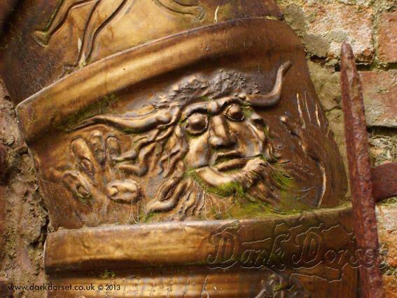 darkdorset's tweet photo. #FolkloreThursday - Displayed in @BridportArts Centre garden, The Dorset Ooser is depicted on a segment of the ‘Millennium Ammonite’ created by the Dorset Pottery Group #Ooser #DorsetFolklore #History #Heritage #Dorset. https://t.co/W2D7qfpPA6