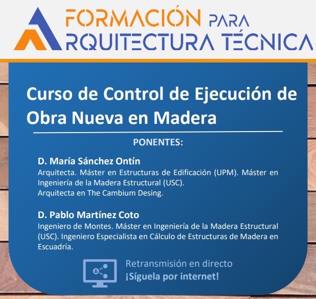 🪚 A construcción en madeira está en auxe!!! 
💻Curso #online: Control de Execución de Obra Nova en Madeira.
📅Do 17 ao 26/10/2022.
🖊 Prazo para apuntarse: ata o 13/10/2022.
💺Prazas limitadas.
<a href="/CambiumMadera/">The Cambium Design</a>  <a href="/EscuadriaMadera/">Escuadría</a> 

➕ info:
👇👇👇
coatpo.es/eventos/detall…