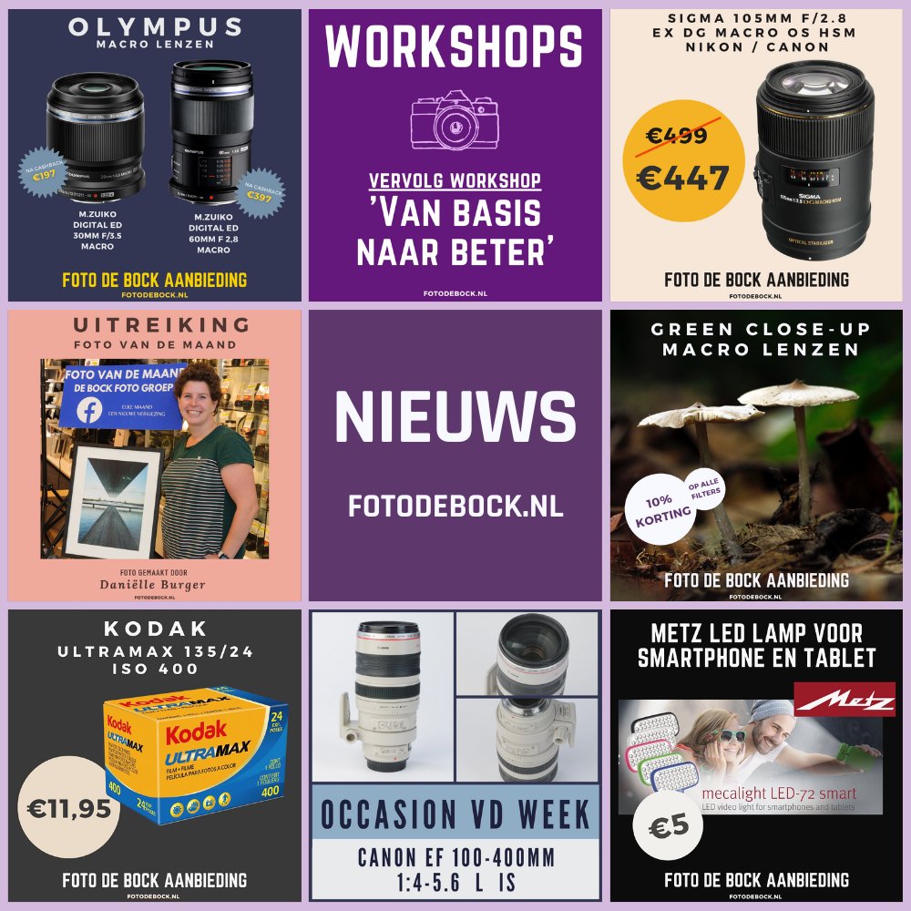 #FotoDeBock Nieuws van 15-9-2022

fotodebock.nl/foto-de-bock-n…

WIN EEN ACTION CAM: eepurl.com/bMYXKn

#VervolgWorkshop #MacroFotografie #KodakKleurenFilm #Uitreiking #FotoVanDeMaand #OccasionVanDeWeek #KassaKortingen #Sony #Olympus #Nikon #Actie #Workshops