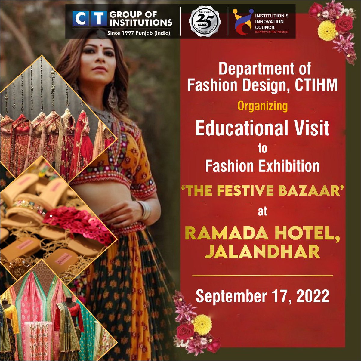 CTGroupshahpur's tweet photo. Department of fashion design, CTIHM organizing an educational visit to "The festive bazaar" on september 17, 2022.
#ctgroupofinstitutions #festivebazaar #fashiondesign #punjabtopinstitute https://t.co/8zSkxQeJkw