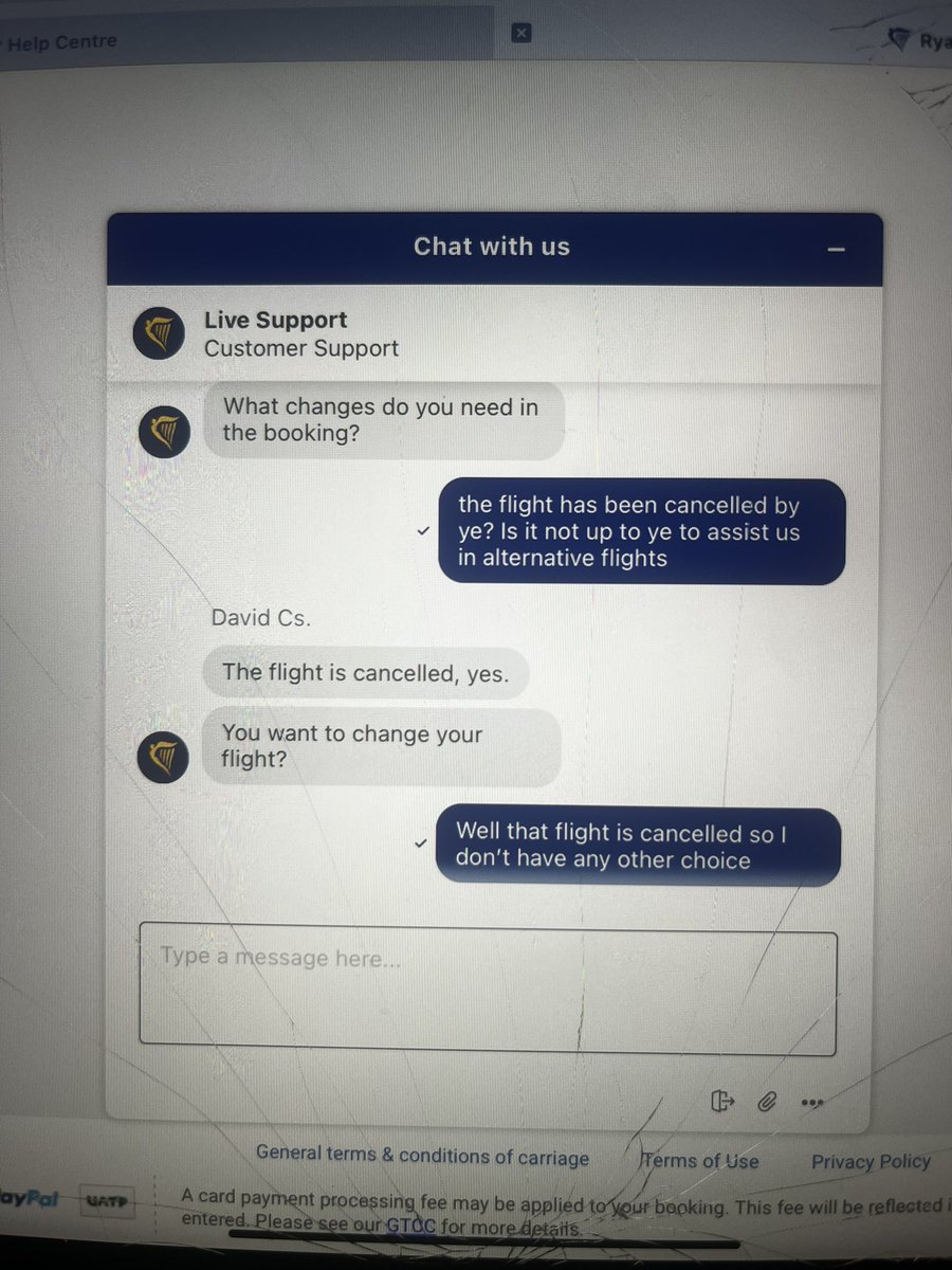 Johnny____Mac's tweet photo. Unbelievable. No help or alternative options given to us. Told to take a refund which won’t cover the cost of another flight. All flights from reus to cork booked out until wed. Seriously @Ryanair . https://t.co/2JL5vthNRP