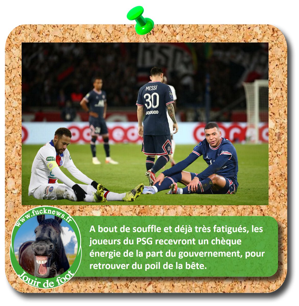 A bout de souffle et déjà très fatigués, les joueurs du #PSG recevront un #ChequeEnergie de la part du #gouvernement, pour retrouver du poil de la bête.

Suivez l'actu-alitée sur bit.ly/38DPfRx

#Borne #Godard #JeudiPhoto #MACPSG #MHAPSG #Mbappé #Neymar #Messi #Danilo