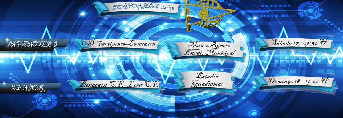 ¡Partidos de la semana!
Arranca el INFANTIL A visitando Santiponce. 
Y nuestro SENIOR disputará su primer partido de la temporada en casa tras su victoria en Olivares. Nos visita el Lora CF ¡Hagamos del Guadiamar un fortín!.