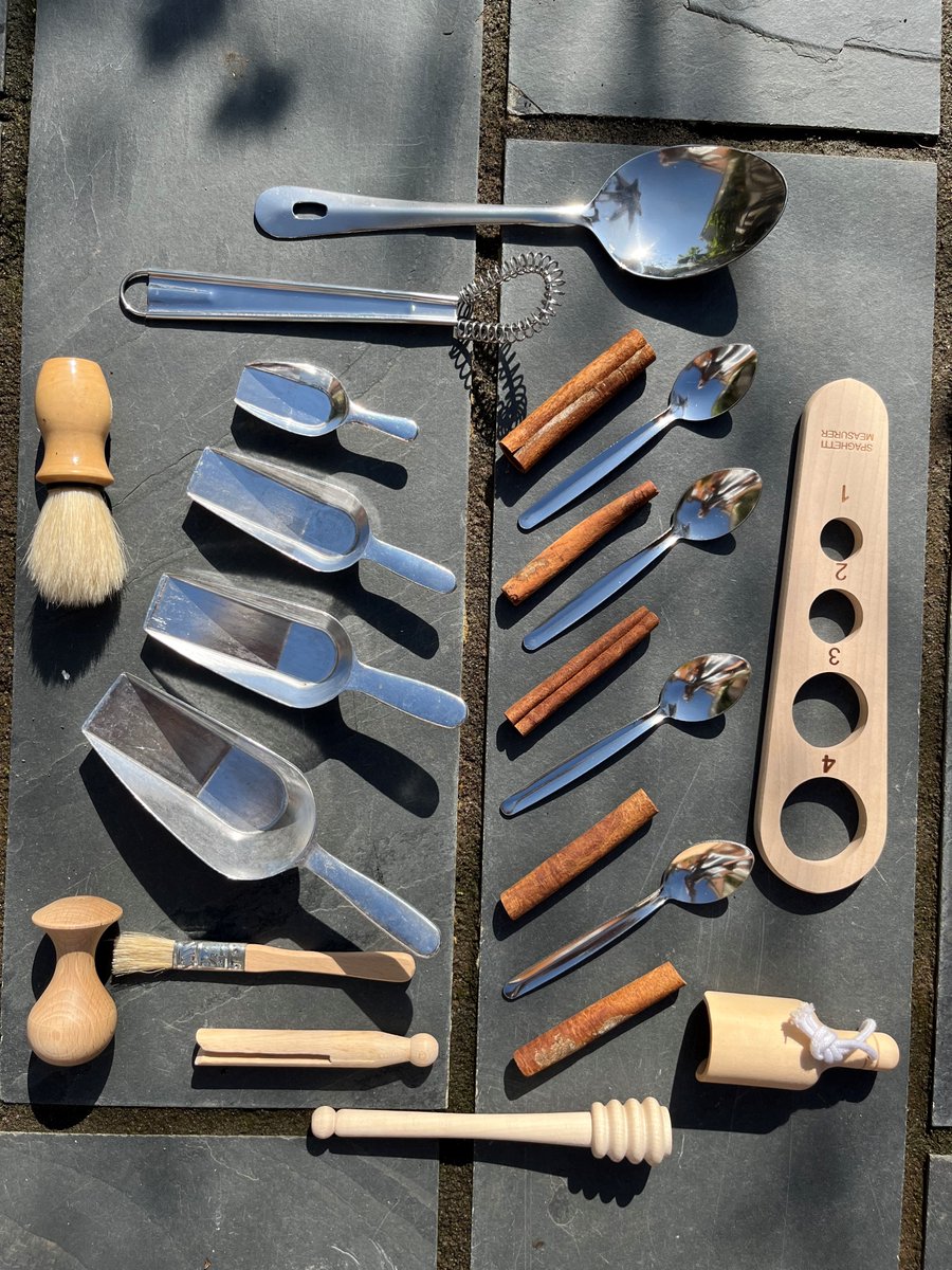 PlaytoZ's tweet photo. A fantastic collection of robust utensils, will enhance any messy play or Mud Kitchen. Real cooking equipment made from wood &amp; metal. The range of materials, sizes, &amp; quality utensils will significantly enrich the play &amp; learning value of any provision. https://t.co/uc6Jy53S3A https://t.co/NKJXVtBHFF