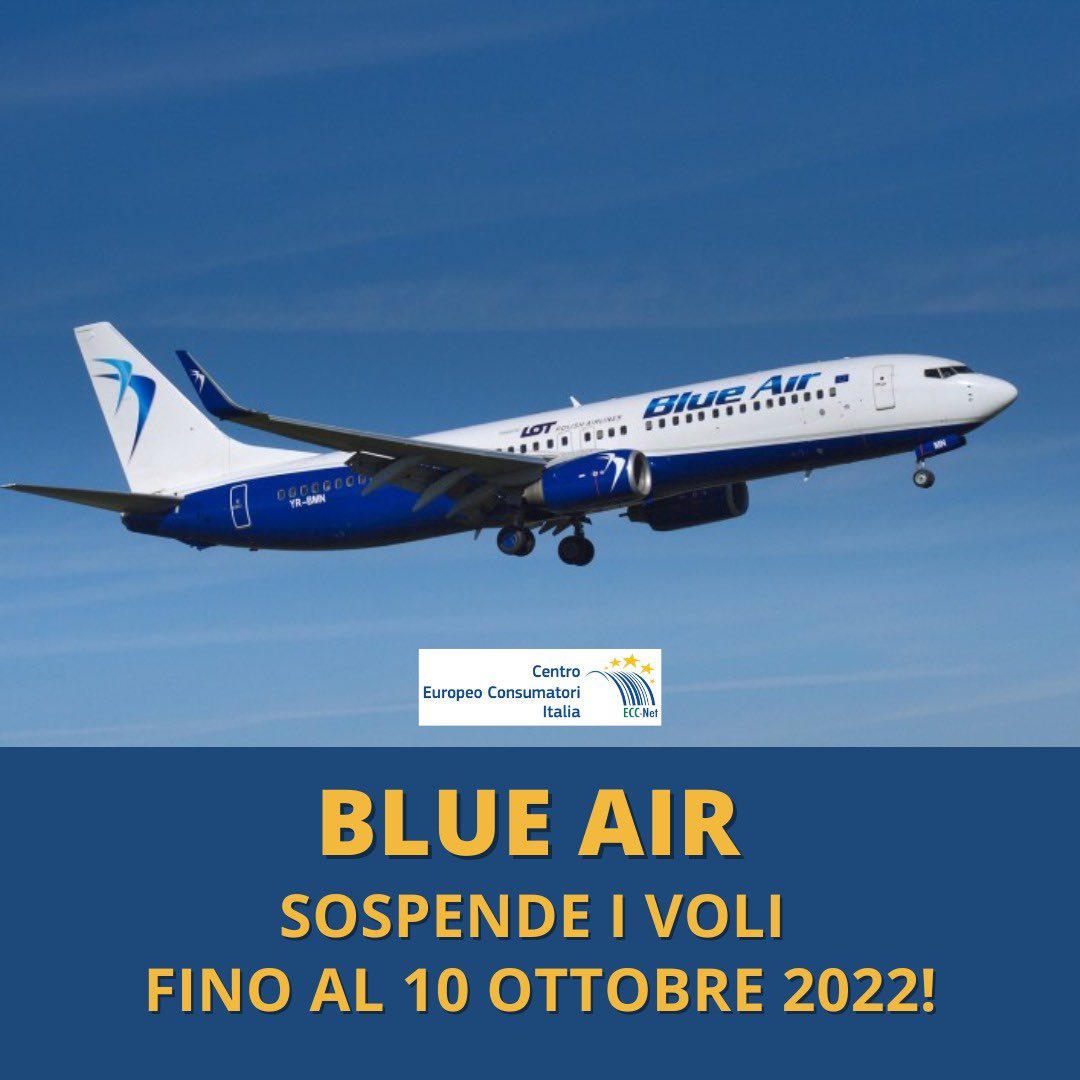 🟦 I passeggeri della compagnia aerea #BlueAir con voli prenotati fino al 10 ottobre 2022 non dovranno presentarsi all’aeroporto. Fino a quella data i voli sono stati sospesi!

🔹 Vi terremo aggiornati in caso di novità!