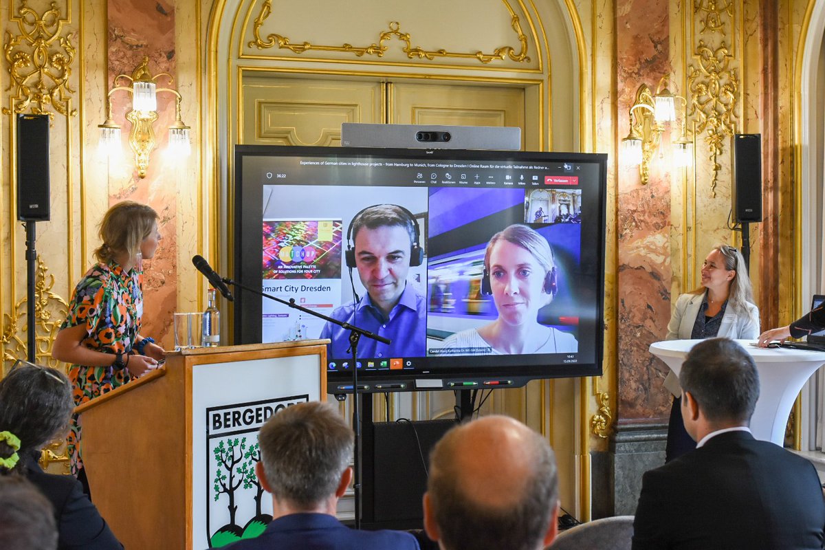 mySMARTLife_eu's tweet photo. Representatives of the Cities of Cologne, Dresden, Munich, and Hamburg are speaking about their ambitions to become climate-neutral. They spoke about their experiences with projects in their cities and also highlighted challenges. 🏠💡
#MySMARTLife https://t.co/l7iSHSfBbr