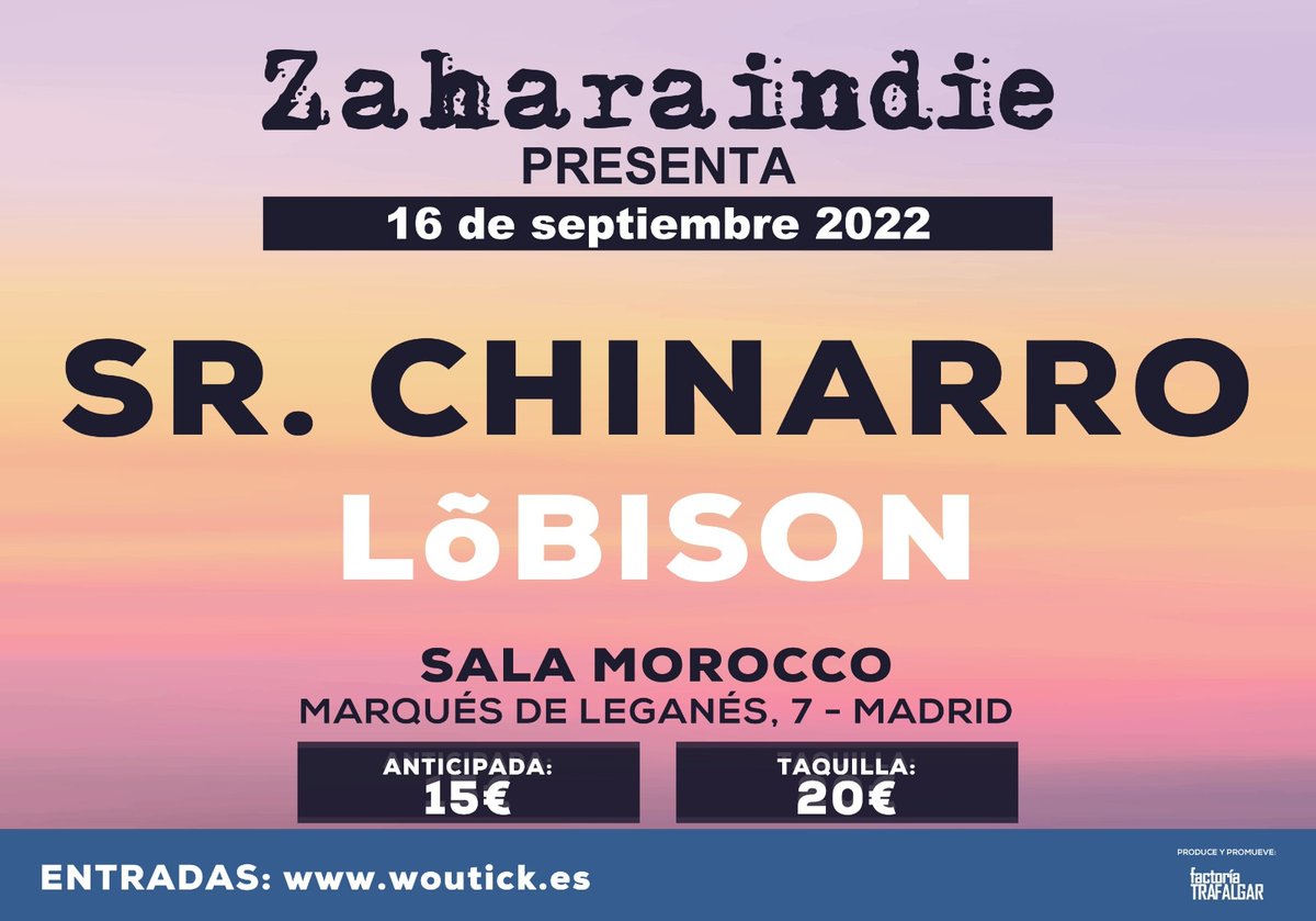 Mañana a las 21.00 en Morocco presentamos la primera edición del Zahara Indie, en Madrid.
Vente a compartirlo con nosotras.
Los tickets en
woutick.es
