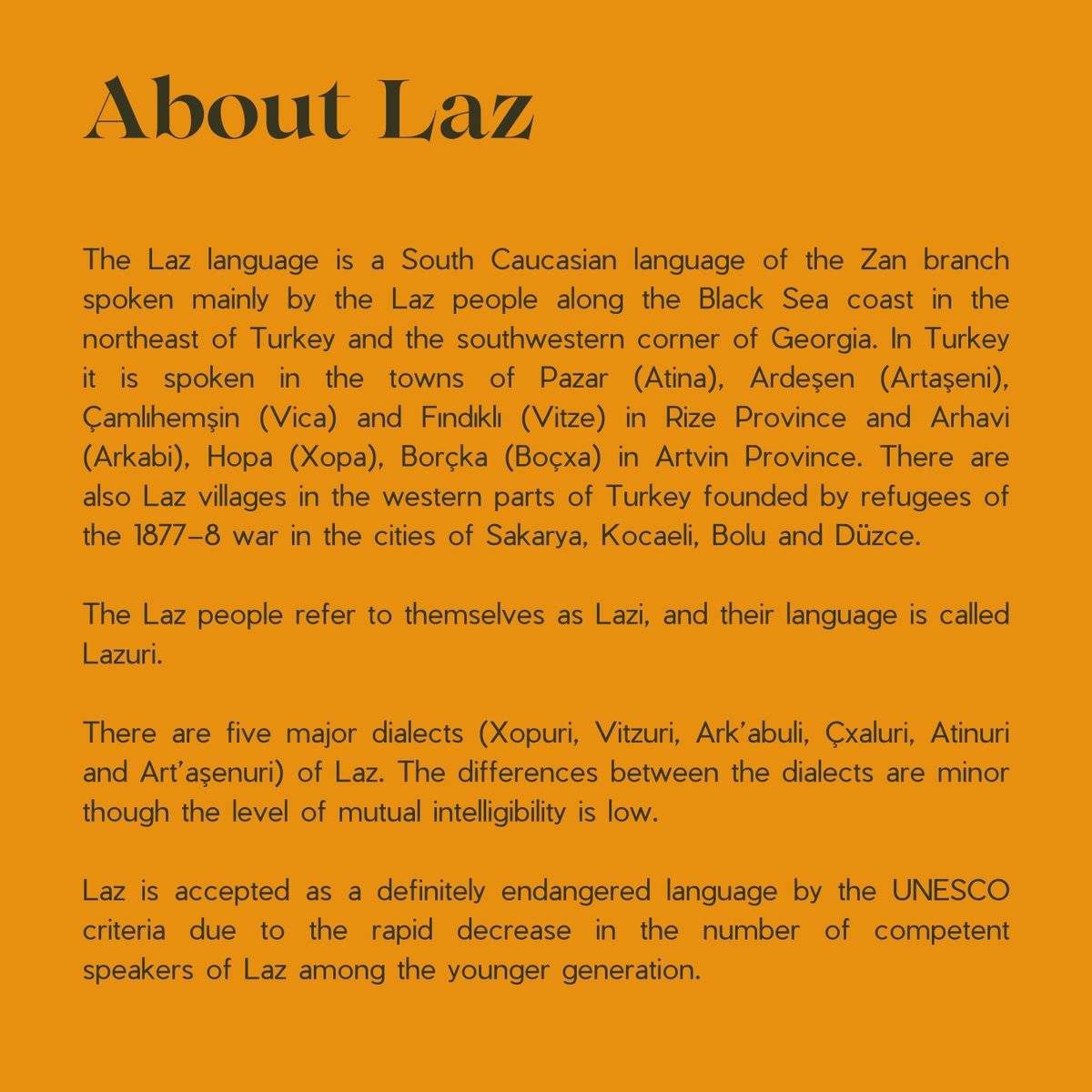 7000languages's tweet photo. We are thrilled to #announce the #launch of the #Laz #language course, created by our wonderful intern, Zeynep Burak. To learn more about the language and #course visit: https://t.co/uTRpGLcexd https://t.co/fK4gm0rzdV