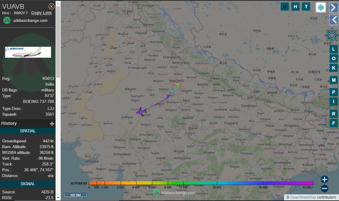 Defence_United_'s tweet photo. VUAVB
K5013
#IAF #Boeing 737-700 "#Rajhans" took off from #Delhi!
Possibly can say that PM Modi left from #Uzbekistan's #Samarkhand for the #SCO summit! https://t.co/lFkaiA4fMI