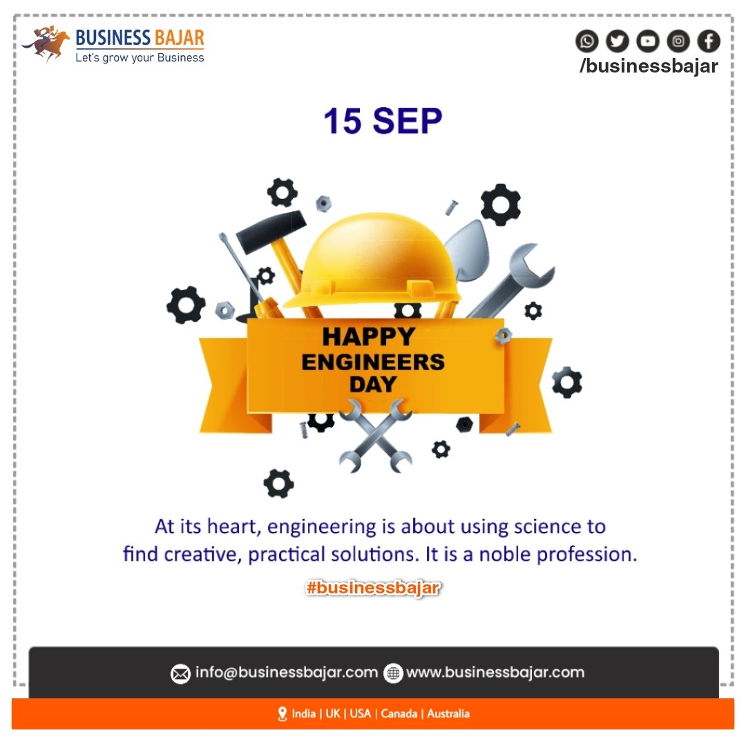 BusinessBajar's tweet photo. "Engineers Like To Solve Problems. If There Are No Problems Handily Available, They Will Create Their Own Problems."
.
.
#happyengineersday #engineersday #trending #viralpost #businessbajar #trendingpost #viral #starittechnology #earnings #engineer #business #businessdirectory https://t.co/lzunCVPwjx