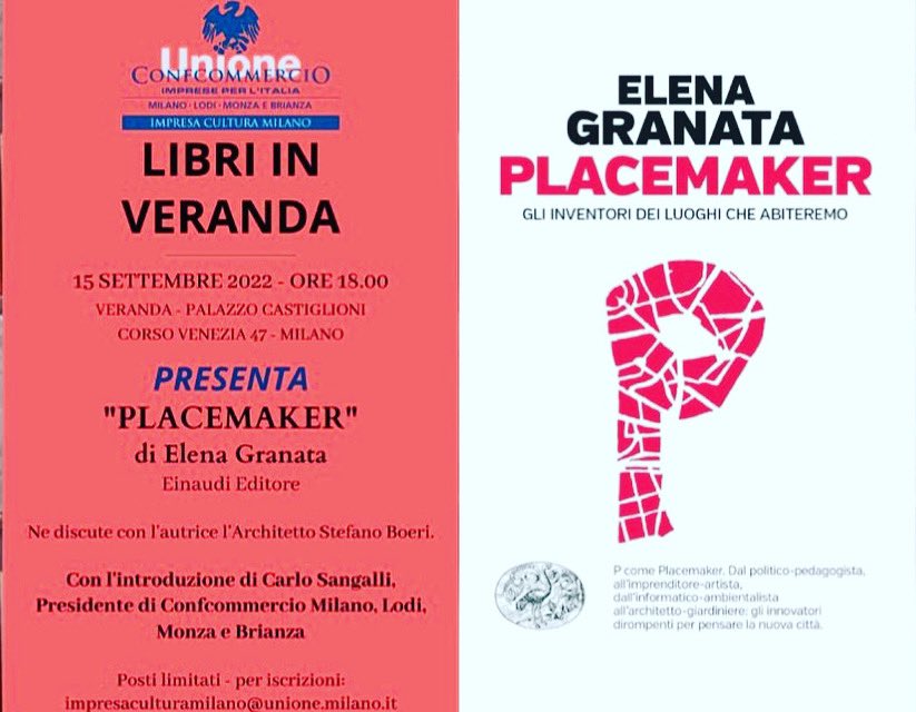 GranataElena's tweet photo. Stasera alle 18.00 con @StefanoBoeri e Carlo Sangalli a Libri in veranda, Palazzo Castiglioni, corso Venezia 47, Milano @Einaudieditore @nicatta @polimi @DastuPolimi @camcom_milomb #placemaker #cittachecambiano https://t.co/94VLWfw8L2