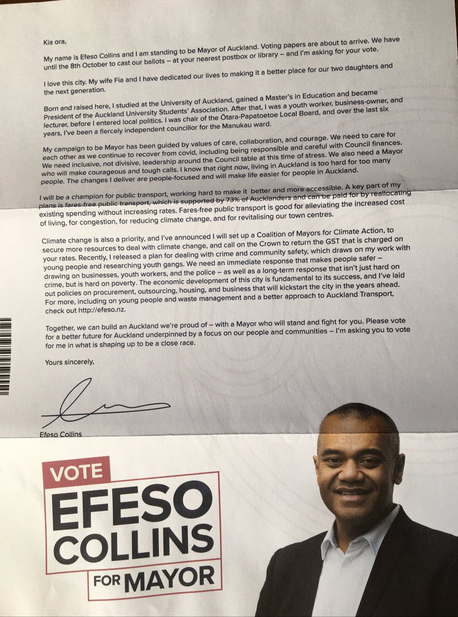robtreacher's tweet photo. Worth a read. See, you still get the occasional good thing come through the letterbox @efesocollins #ForThePeople #AucklandMayor https://t.co/Gi1RDCYcvS