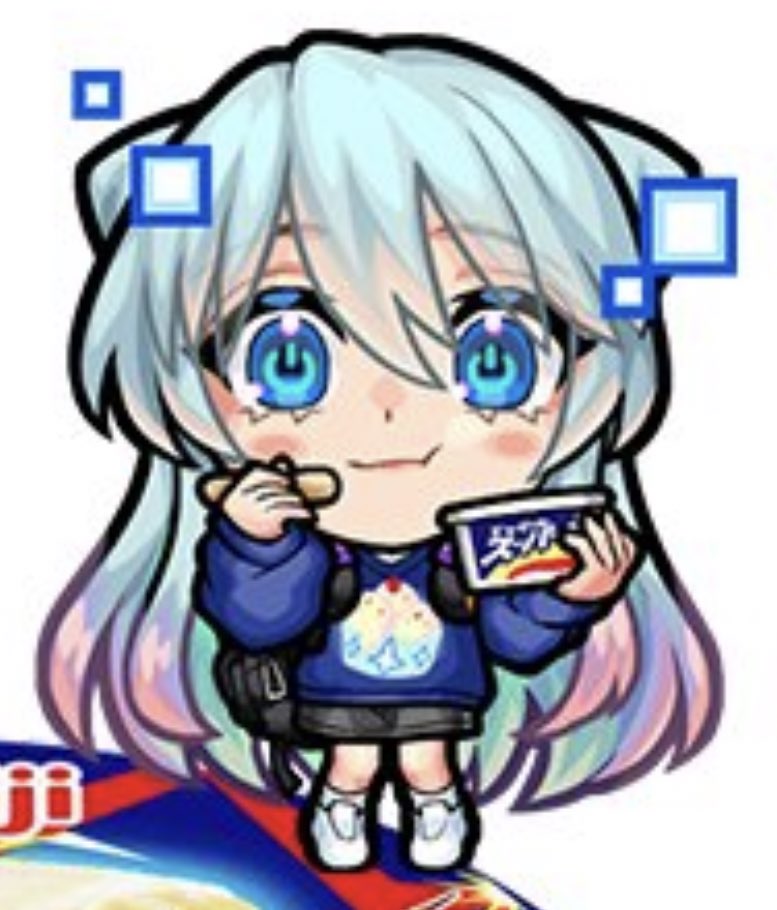 1girl blue eyes solo chibi long hair blue hair food  illustration images