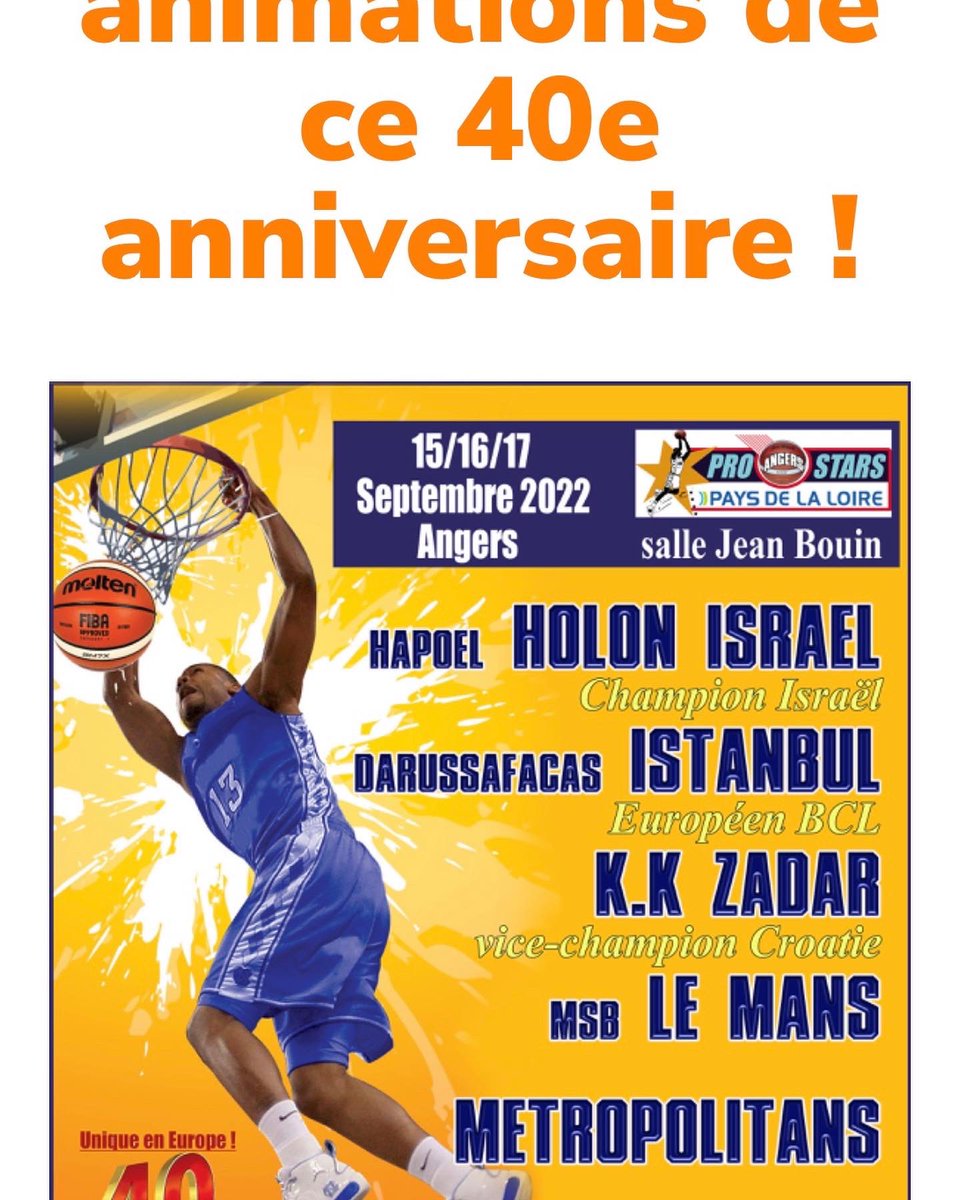 PROSTAR 🏀 Grand Tournoi de basket a Angers ce WE du 15 au 17 septembre 2022.Pour sa 40 ème édition, les actions auprès des enfants malades de deux associations dont l’association Liv &amp; Lumière seront à l’honneur lors de la tombola 💝 
Merci Président Louis BLANVILLAIN bénévoles.