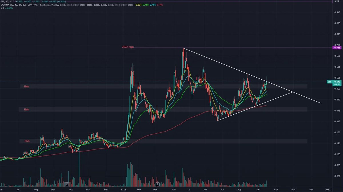 Mattyeed's tweet image. Took some $ESS yesterday at 52.5c. Poked through TL today