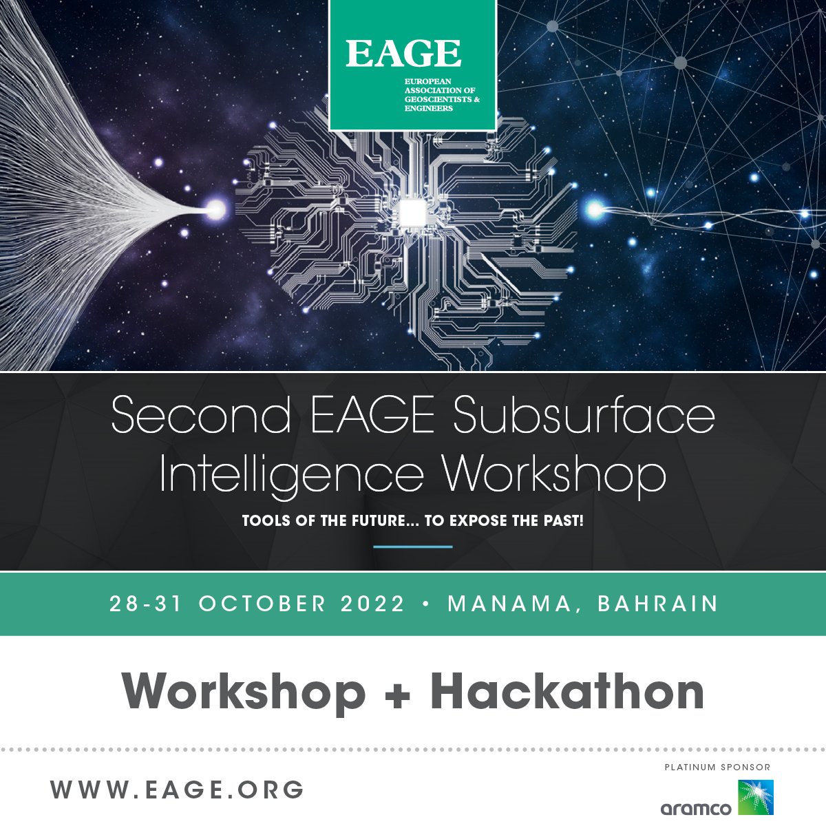 EAGE_Global's tweet image. ⏰ LAST 2 weeks to save your seat at a special price for the Second EAGE Subsurface Intelligence Workshop. 

📍Manama, Bahrain 🗓️ 28-31 Oct&apos;22
Register ➡️ow.ly/oYKR50KIL22

#subsurfaceintelligence #geohack #hackathon #geology #datascience #stateofai #digitaltransformation