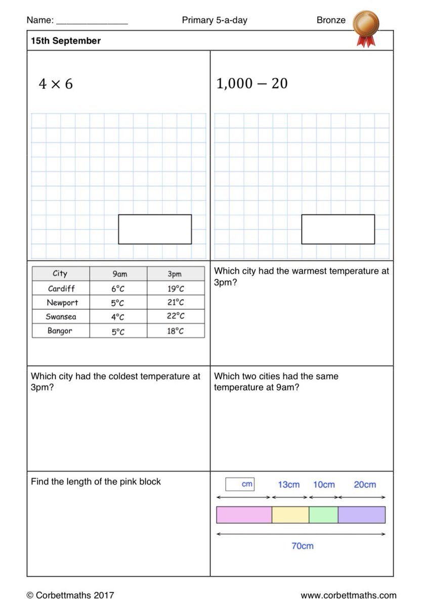 Corbettmaths on Twitter: "Primary 5-a-day with 4 levels of difficulty: bronze, silver, gold and ...