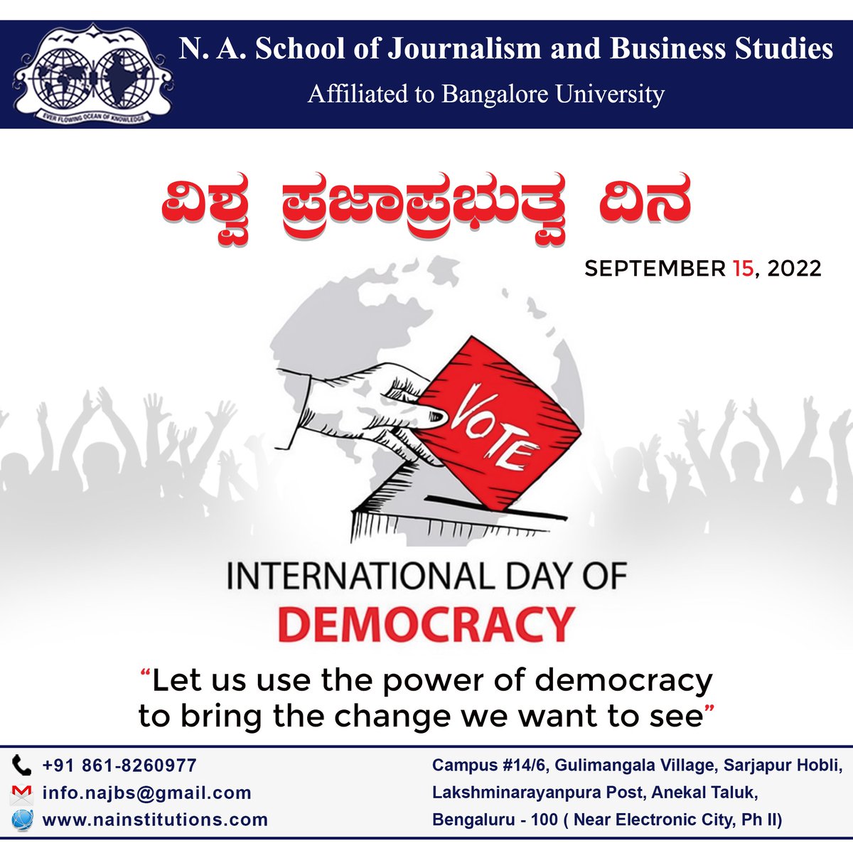 NaInstitution's tweet photo. Democracy is the key to have a nation that is happy, independent, strong and progressive. Warm wishes on International Day of Democracy.

#democracy  #WorldDemocracyDay #freedom  #equality #HumanRights #internationaldemocracyday   #DemocracyDay #bb24 https://t.co/XqJE2OKRh8