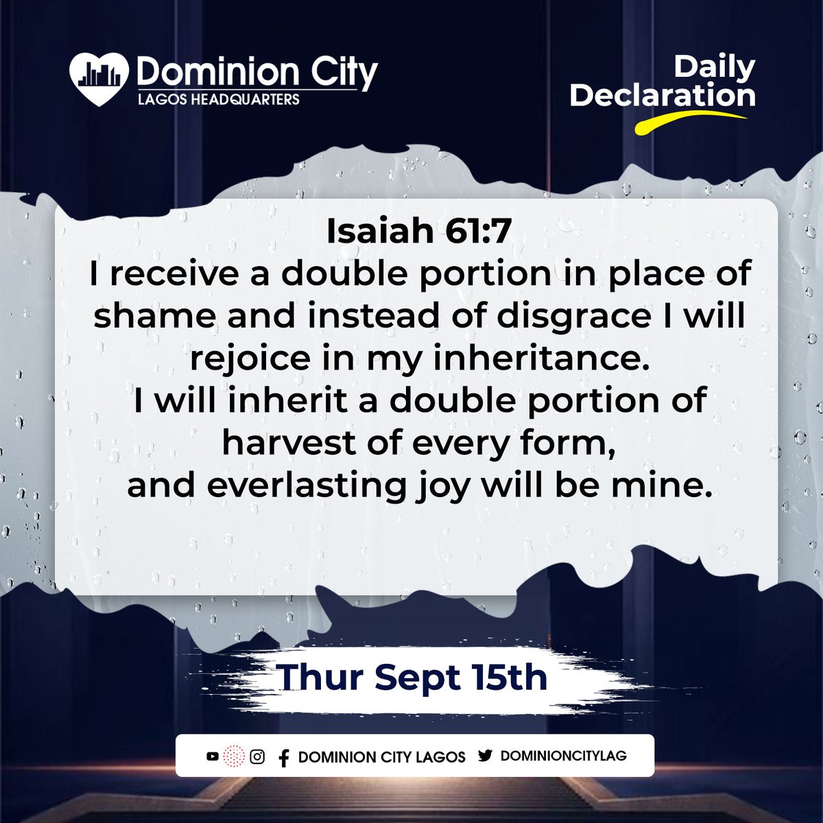 dominioncitylag's tweet photo. Everlasting joy is yours in Jesus Name.
#DominionCity
#DCLagosHQ
#DailyDeclarations
#DCDeclares https://t.co/8vsMvaLQKb