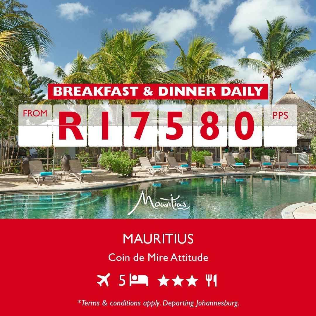 FlightCentreRSA's tweet photo. Mauritius is waiting for you to embark on a journey of a lifetime and experience its oceans, people, and mountains! 😍
Follow the link to view our jaw-dropping deals and book today! ⬇️
https://t.co/kA3cALAzgA
@mauritiusza
#experienceourexperience #secretmauritius https://t.co/UeYfmBfAYW