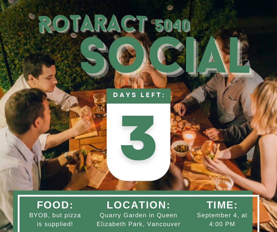 Rotaract5040's tweet photo. ⭐️3 DAYS LEFT⭐️

Rotaract District 5040 is launching its first district-wide social! Prepare yourself for an afternoon of Rotary trivia, games, pizza and friendship! Follow the Facebook Event to get updates on event. https://t.co/ZLSKuGG7Dw