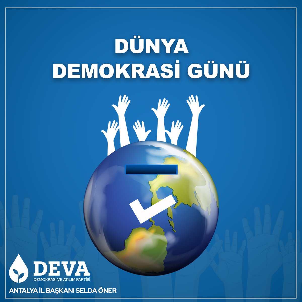 Dünya Demokrasi Günü Kutlu Olsun..

#demokrasigünü #dünyademokrasigünü #worlddemocracyday #DevaPartisi #DevaHazır