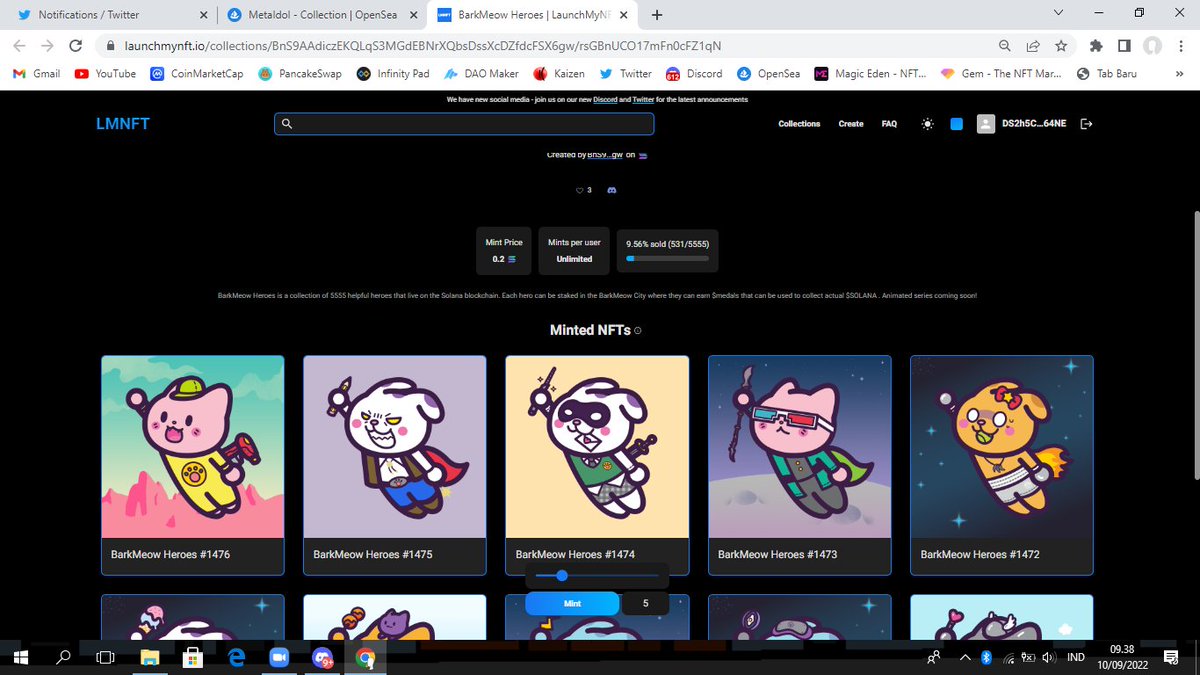 My 5 newest <a href="/BarkMeowHeroes/">BarkMeow Heroes Mint LIVE!</a> 🤩
🔥Public mint is live!
🔥Mint price 0.2 sol only for this awesome art!
launchmynft.io/collections/Bn…
Yes it's a slow mint, but the team is not giving up, that's rare for now i think (not an excuse, but mint day is when the last sol attack happened)